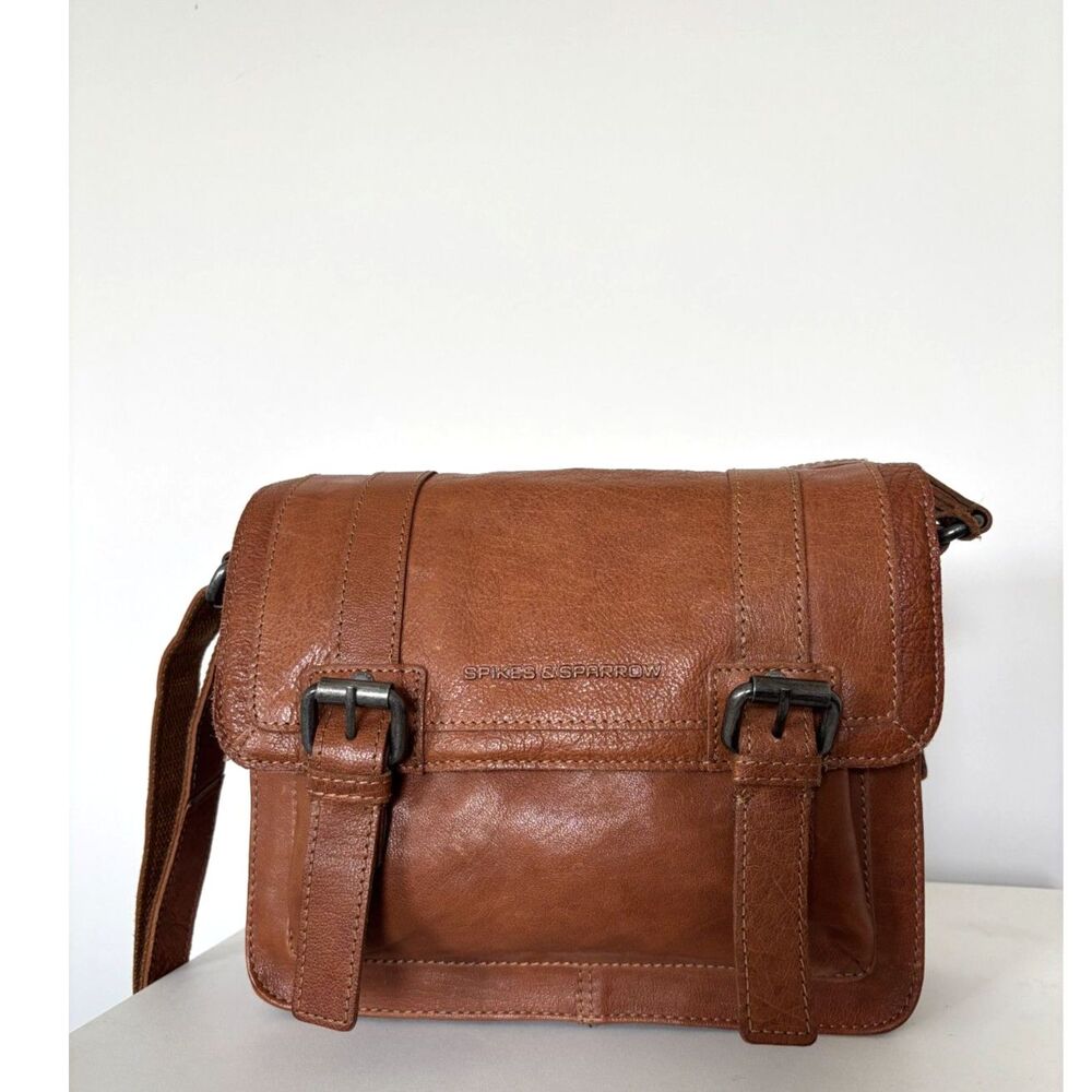 Spikes and Sparrow Genuine Leather Crossbody Messenger Bag Brown
